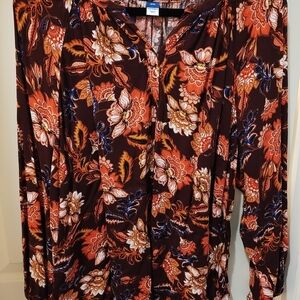 Old Navy Floral Blouse - Burgundy and Orange